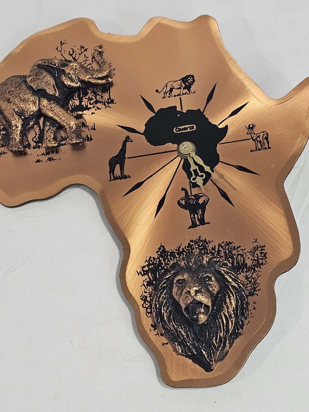 Copper Africa-Shaped Wall Clock with Wildlife Motif - Unbranded